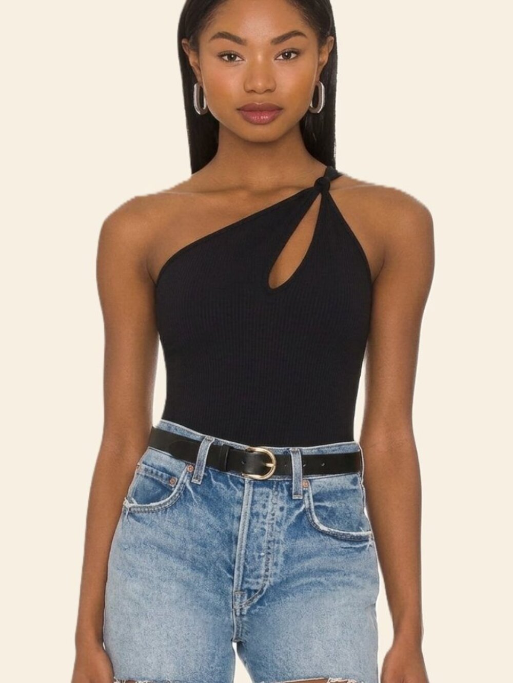 Susana Monaco Black One-Shoulder Knot-Detail Top, Size S